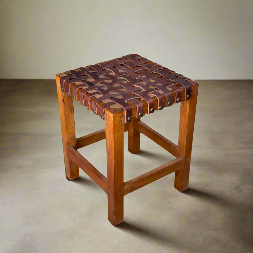 Escabel | Leather Woven Stool by Bati