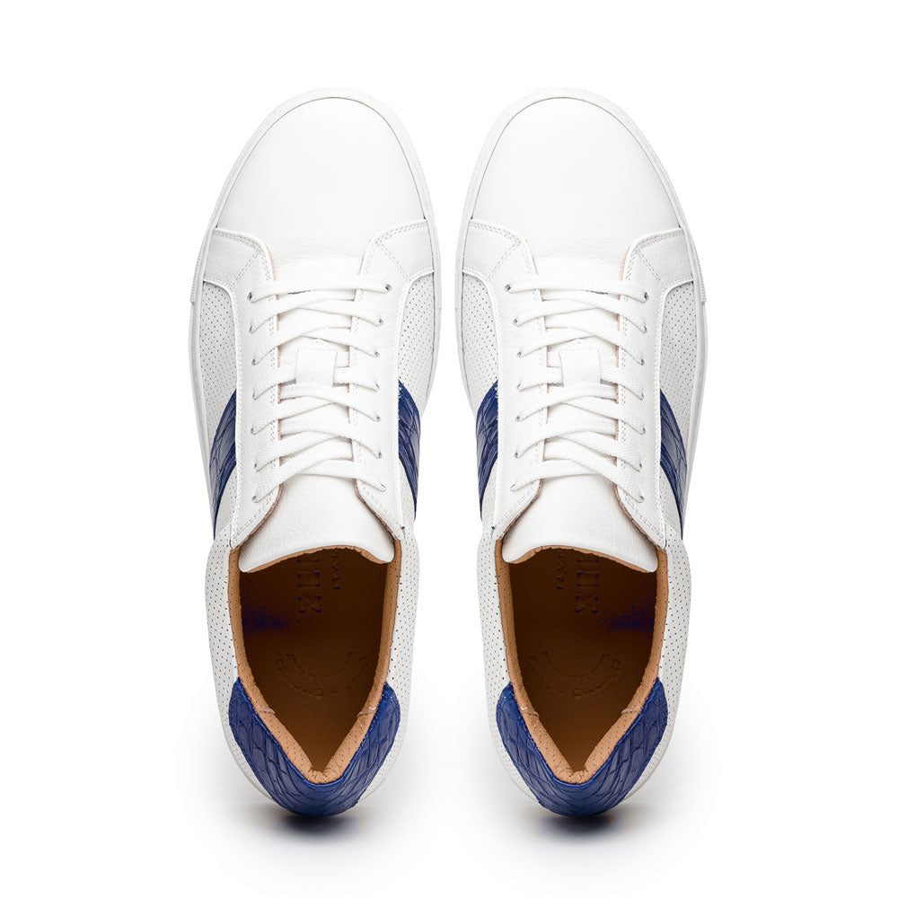 Olympias Navy Italian Calfskin Crocodile Stripe Shoes