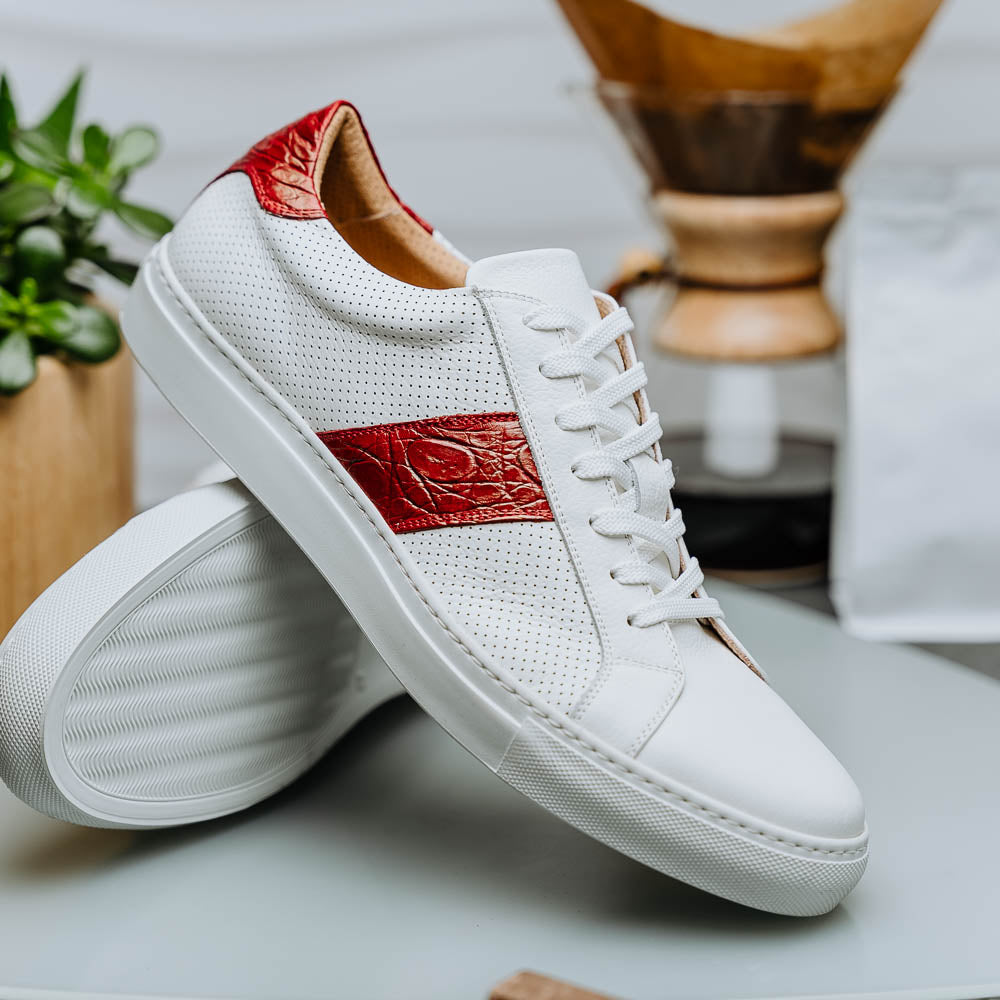 Olympias 61-101-RED Italian Calfskin Crocodile Stripe Shoes