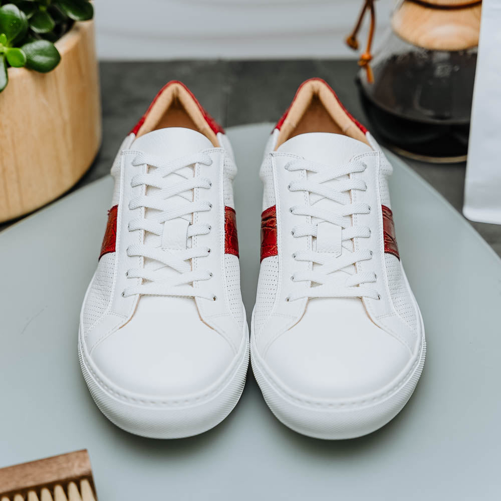 Olympias 61-101-RED Italian Calfskin Crocodile Stripe Shoes