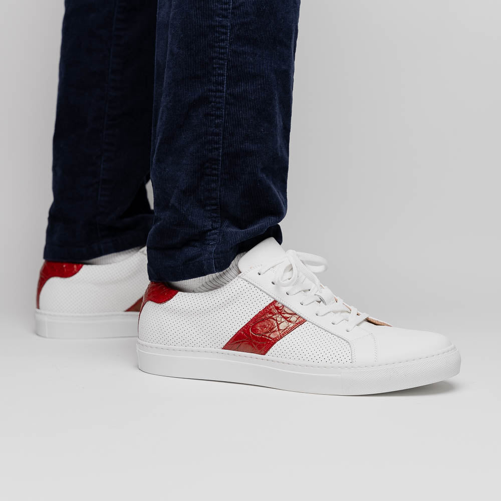 Olympias 61-101-RED Italian Calfskin Crocodile Stripe Shoes