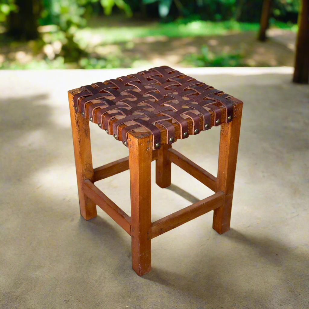 Escabel | Leather Woven Stool by Bati