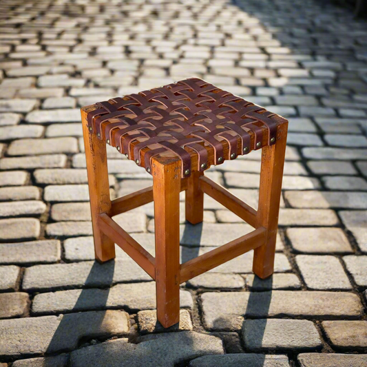 Escabel | Leather Woven Stool by Bati