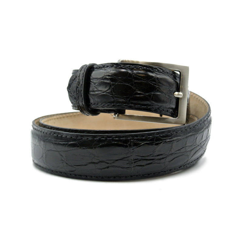 Caiman Crocodile Belt Black 1.5 Inch Italian Hardware