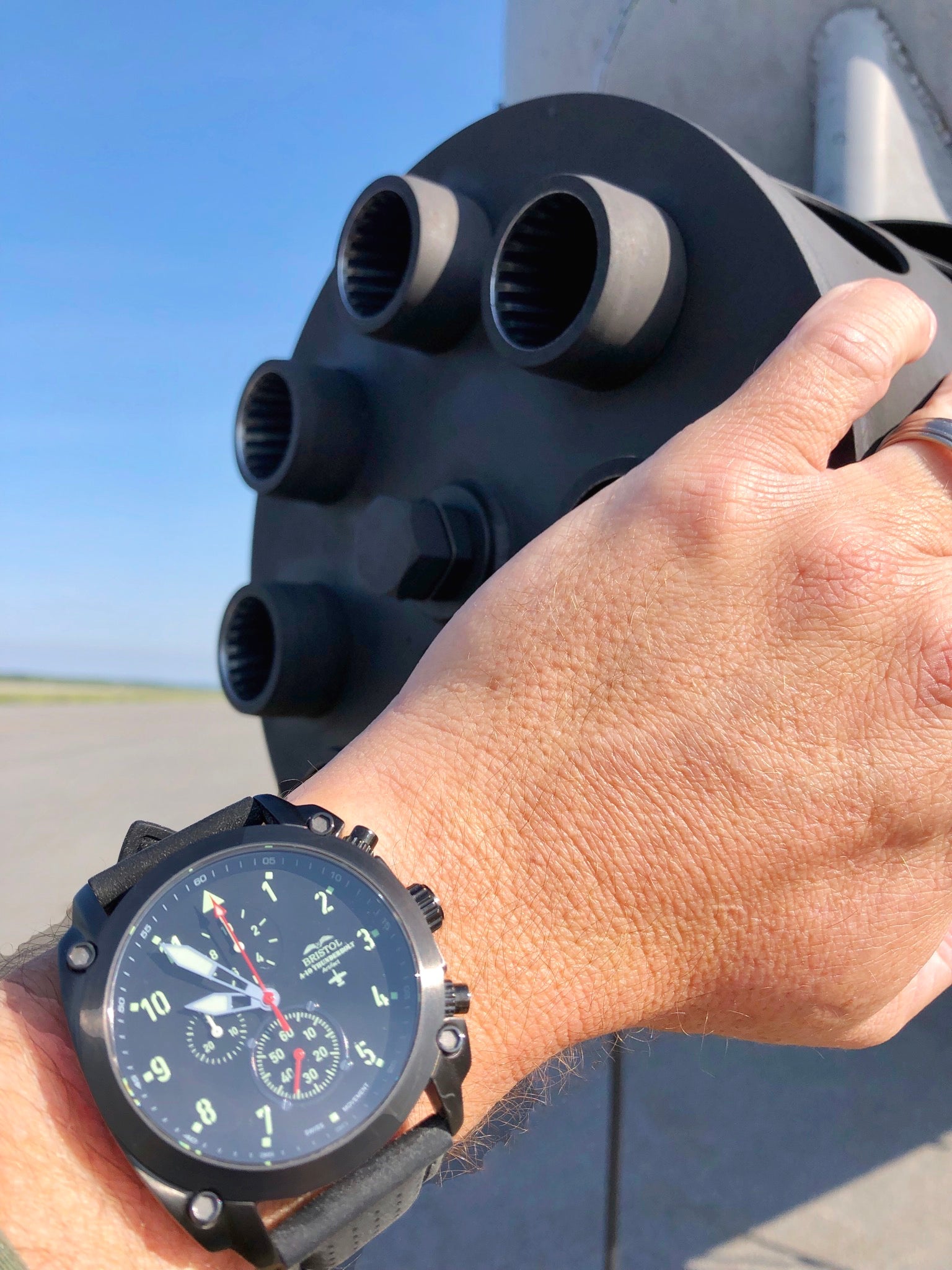 A-10 Thunderbolt Tribute - Gunmetal Finish, Leather Band by Bristol Aviator Watches