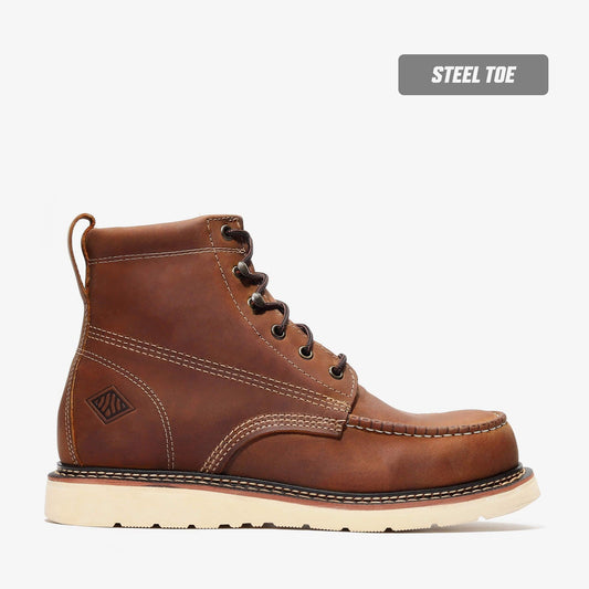 FRONTIER CLASSIC 6" MOC TOE (STEEL TOE) CRAZY BROWN by Bonanza Boots