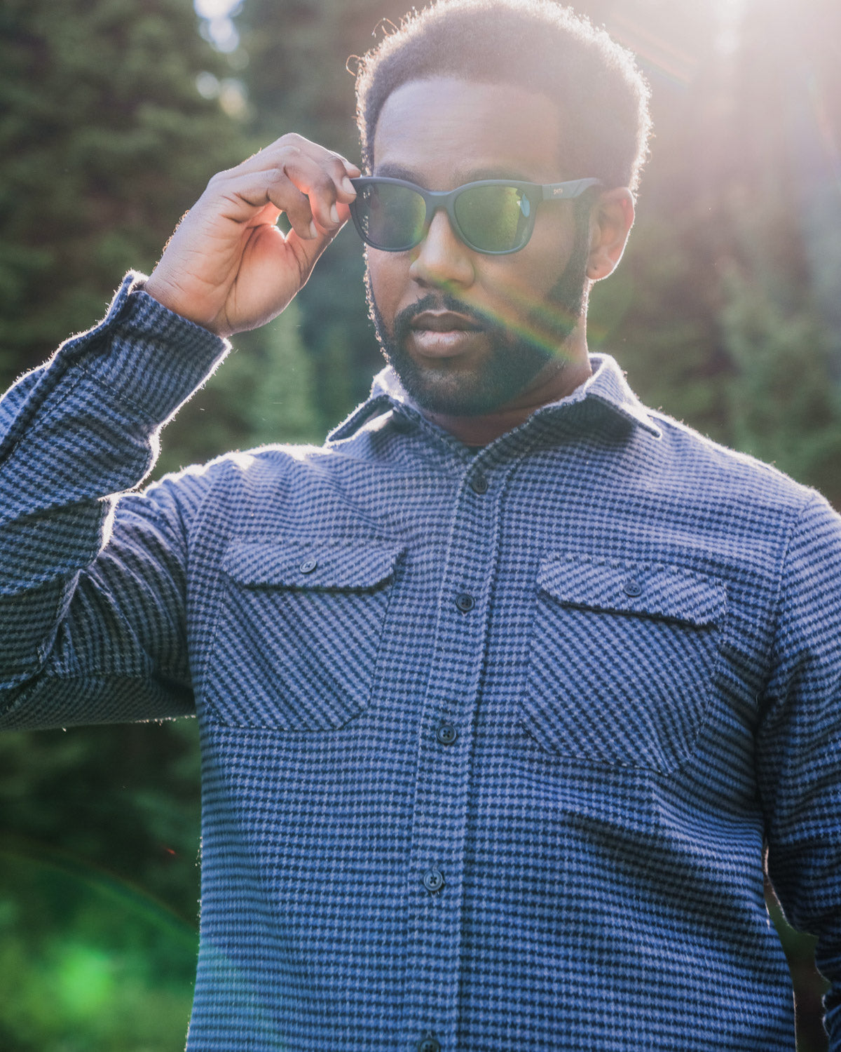 Grand Flannel Dark Blue Mini Check Heavyweight Cotton Shirt