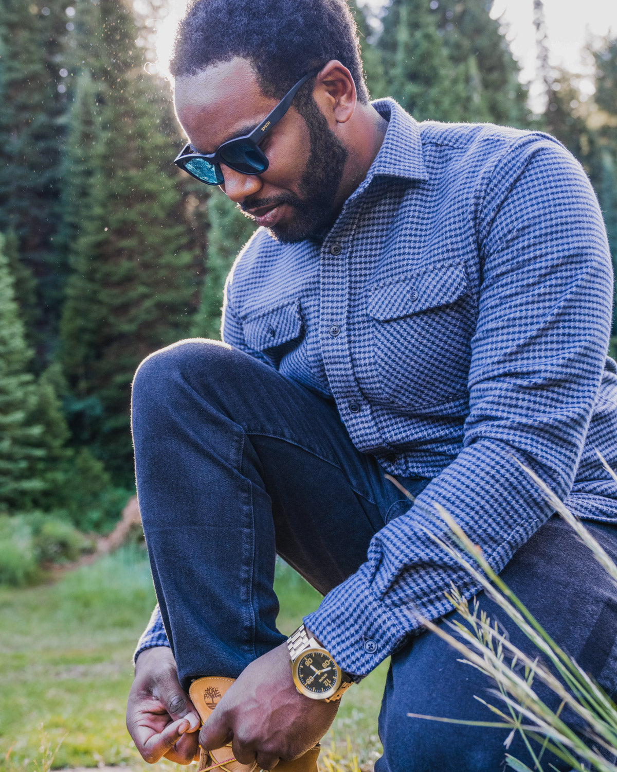Grand Flannel Dark Blue Mini Check Heavyweight Cotton Shirt