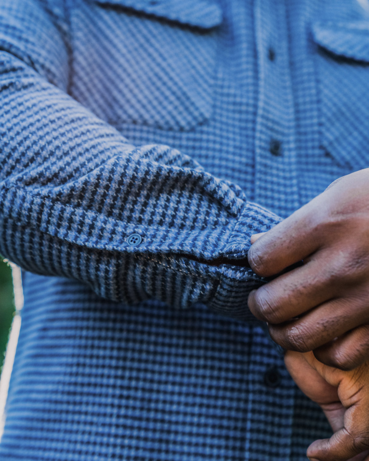 Grand Flannel Dark Blue Mini Check Heavyweight Cotton Shirt