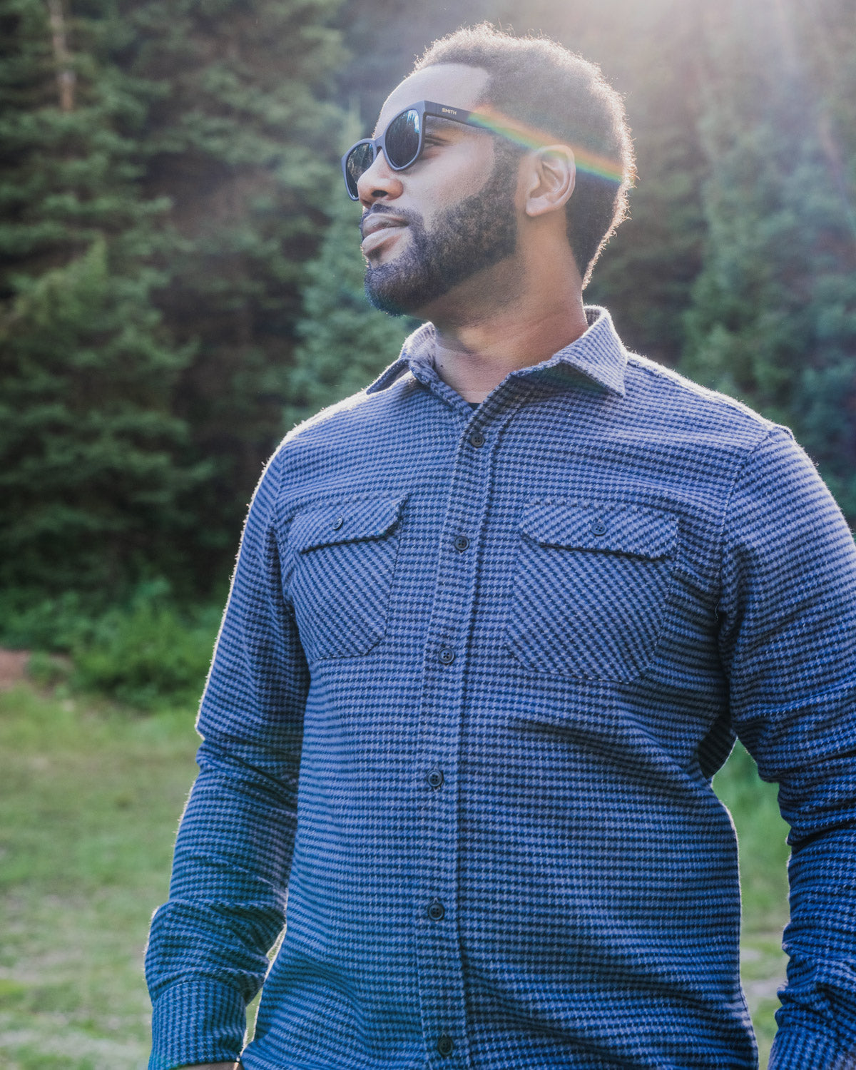 Grand Flannel Dark Blue Mini Check Heavyweight Cotton Shirt