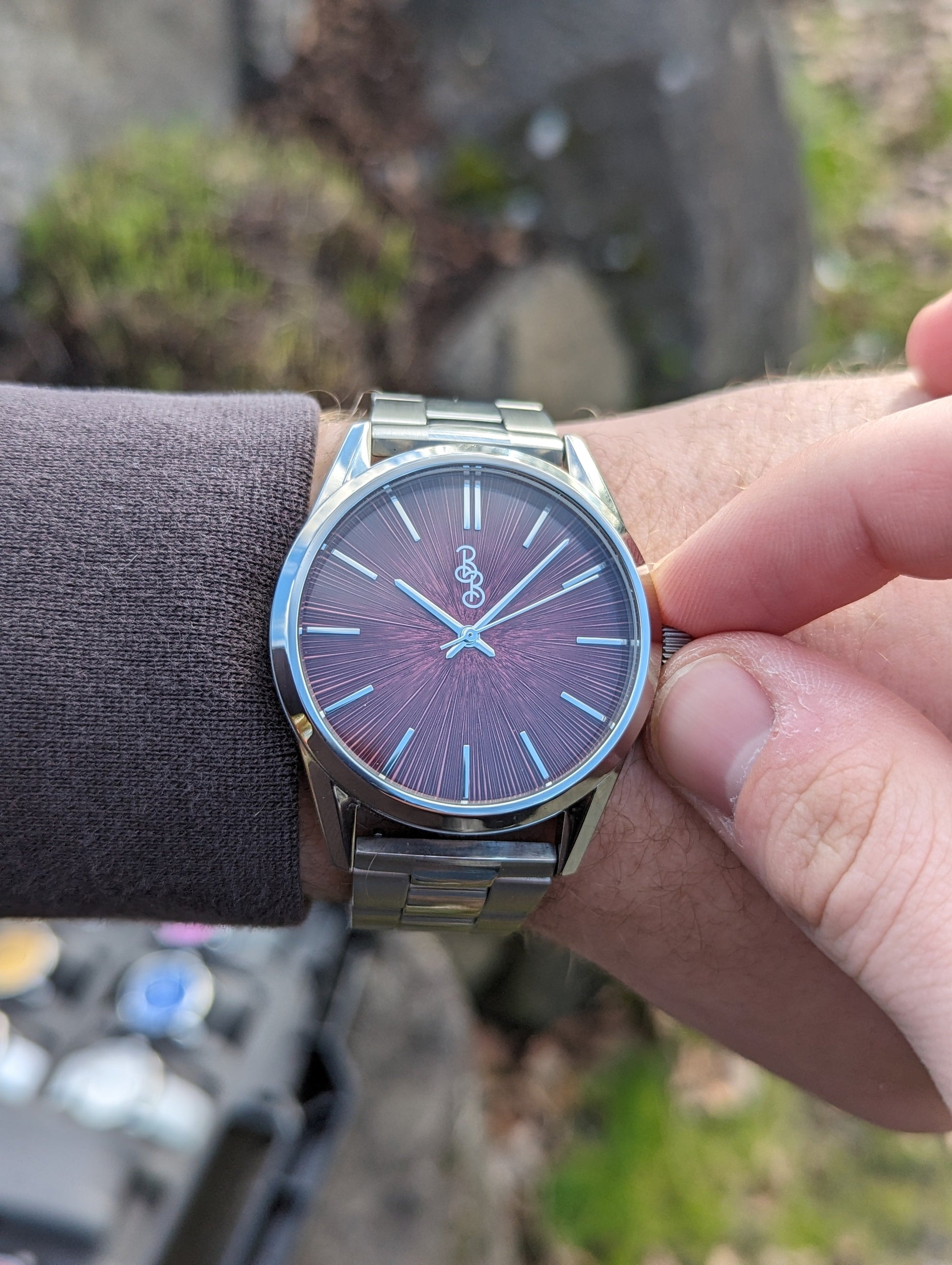 Burgundy Sunburst Watch by The Beyond Boring Watch Company