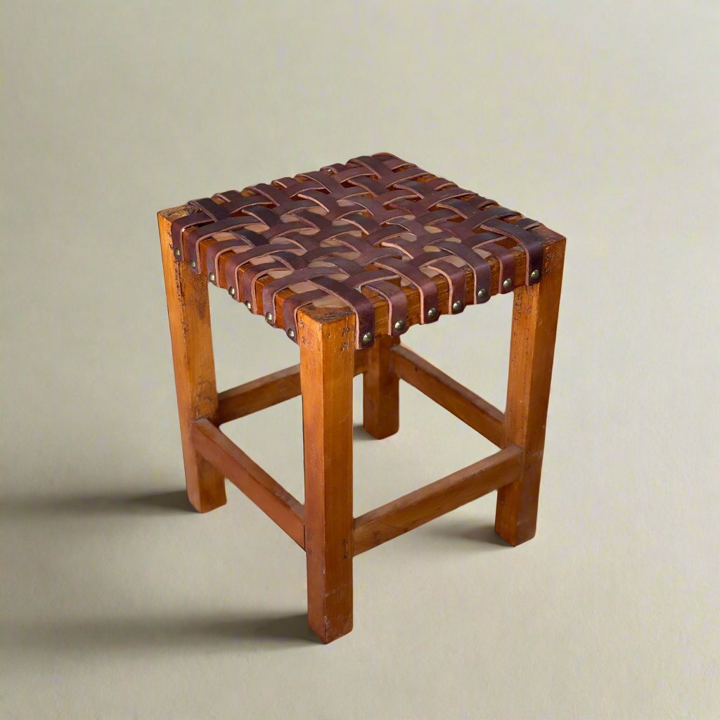 Escabel | Leather Woven Stool by Bati