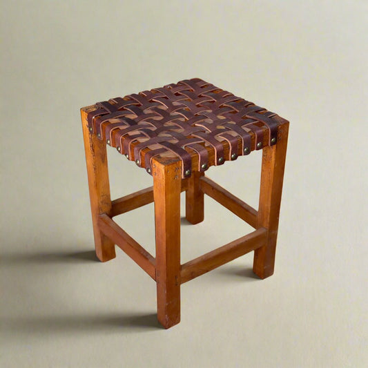 Escabel | Leather Woven Stool by Bati