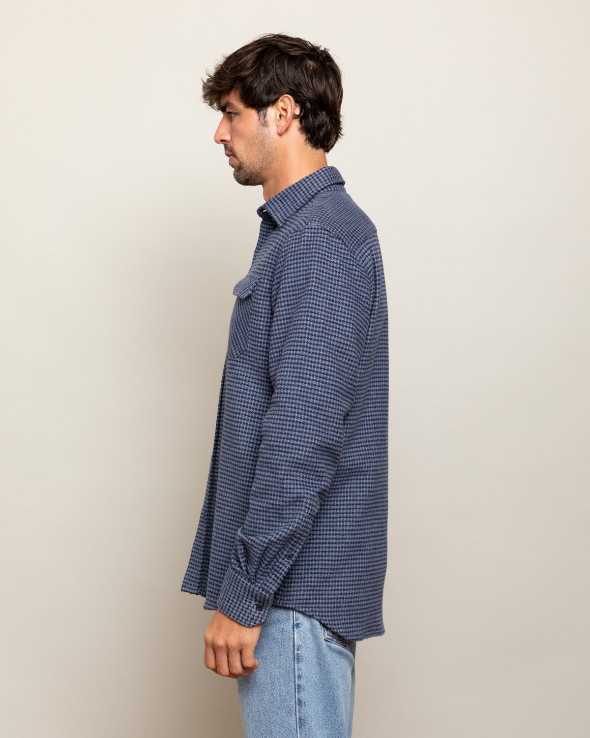 Grand Flannel Dark Blue Mini Check Heavyweight Cotton Shirt