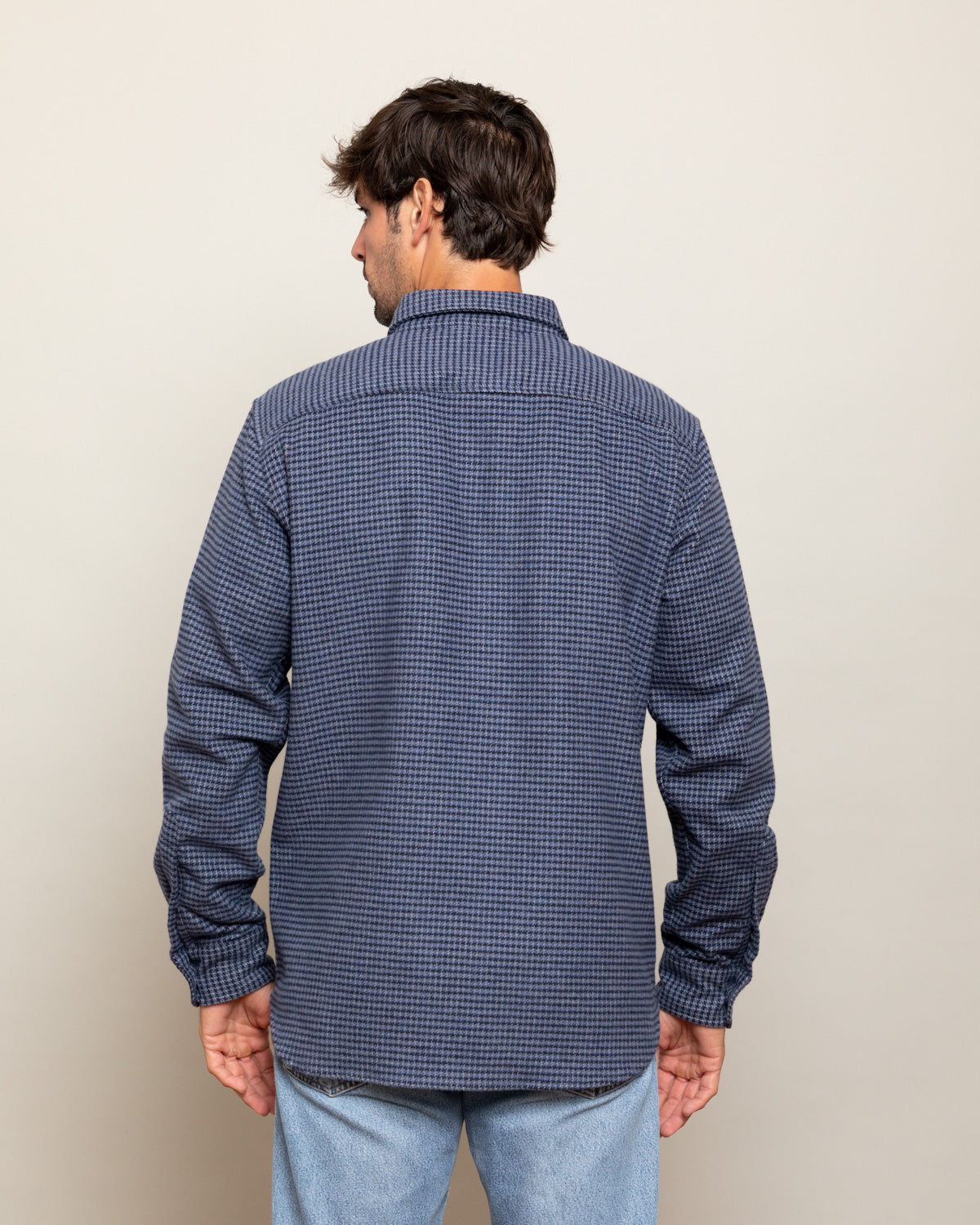 Grand Flannel Dark Blue Mini Check Heavyweight Cotton Shirt