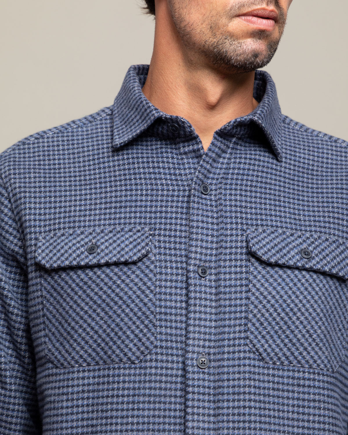 Grand Flannel Dark Blue Mini Check Heavyweight Cotton Shirt