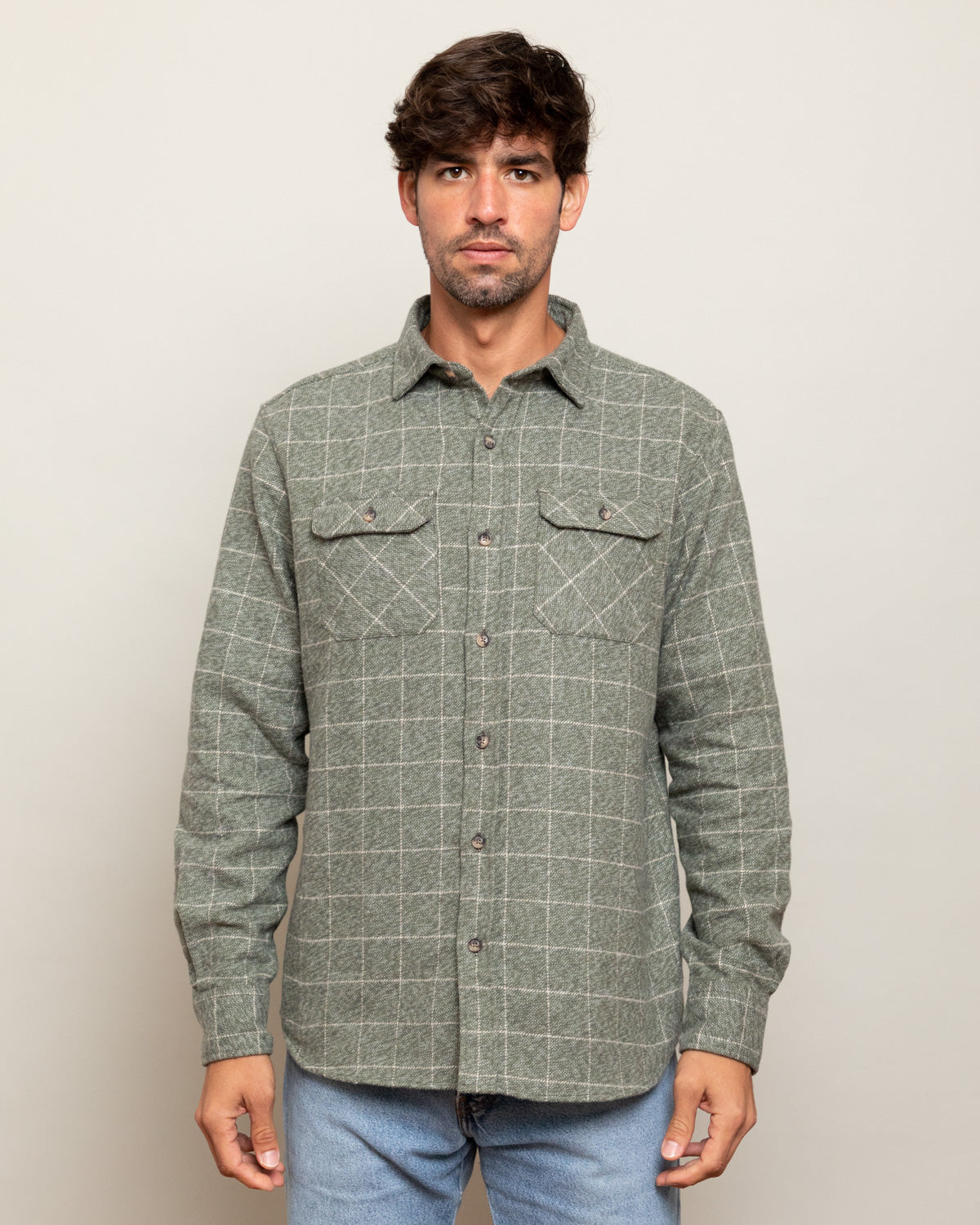 Grand Flannel Moss Green Heavyweight Cotton Shirt Classic