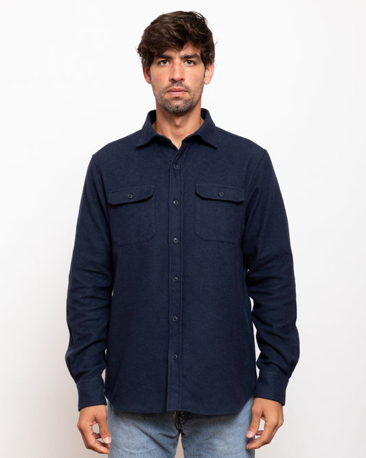 Grand Flannel Navy Cotton Shirt Heavyweight 8oz Comfort