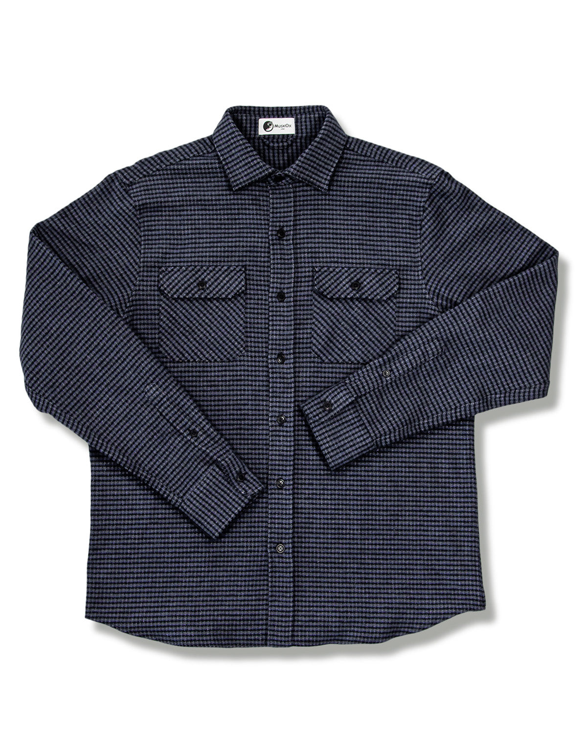 Grand Flannel Dark Blue Mini Check Heavyweight Cotton Shirt