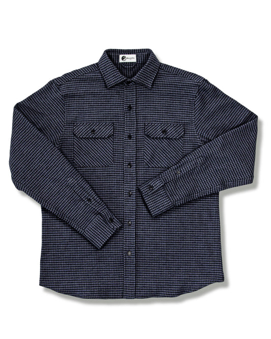 Grand Flannel Dark Blue Mini Check Heavyweight Cotton Shirt