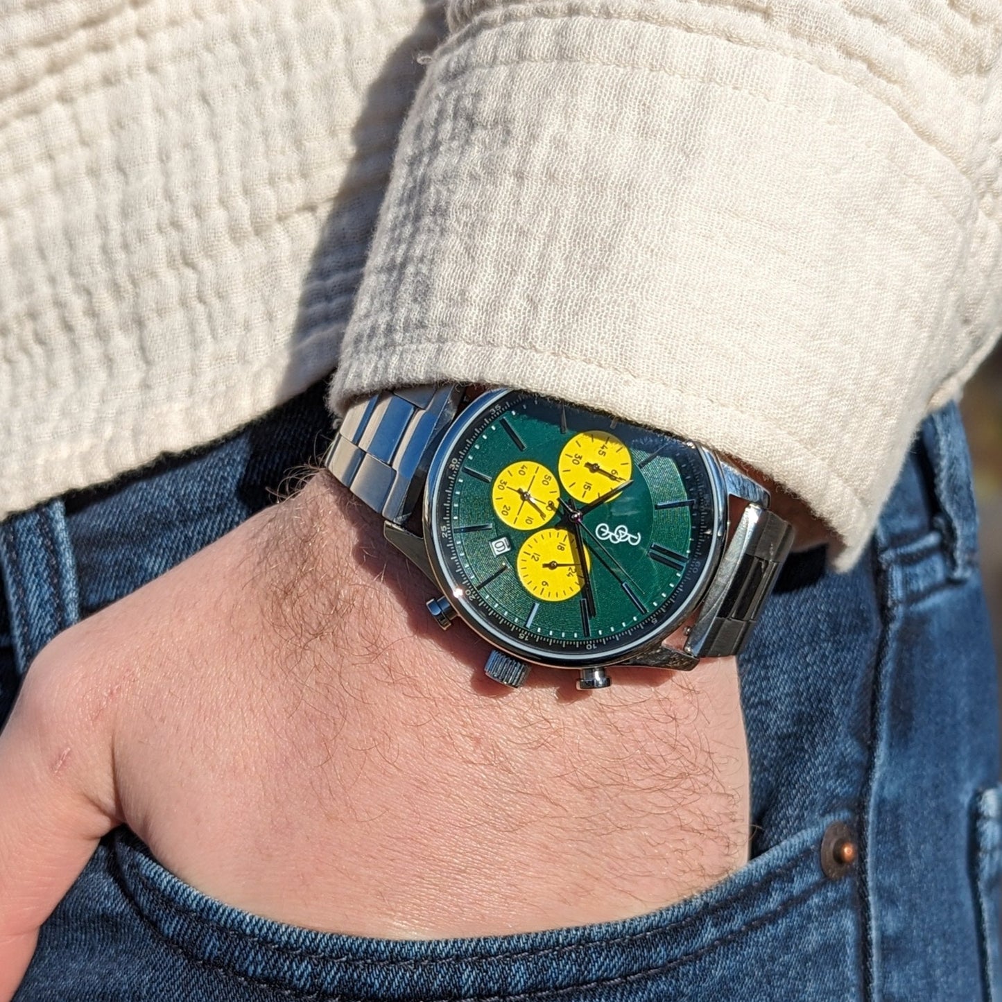 Green and Yellow Chronograph. The Beyond Boring Watch Co.