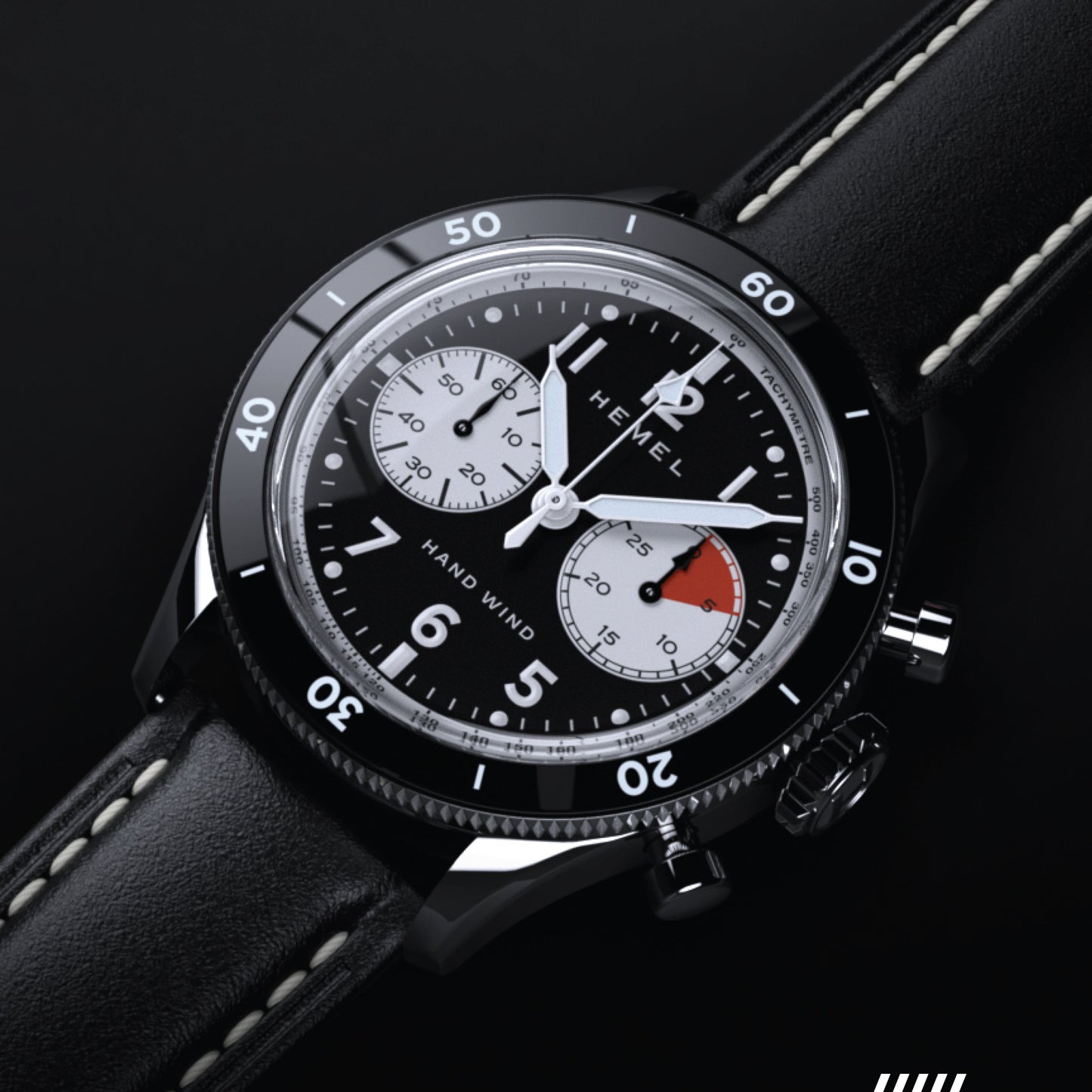 Hemel Airstream Chronograph Tachymeter Black Leather Strap