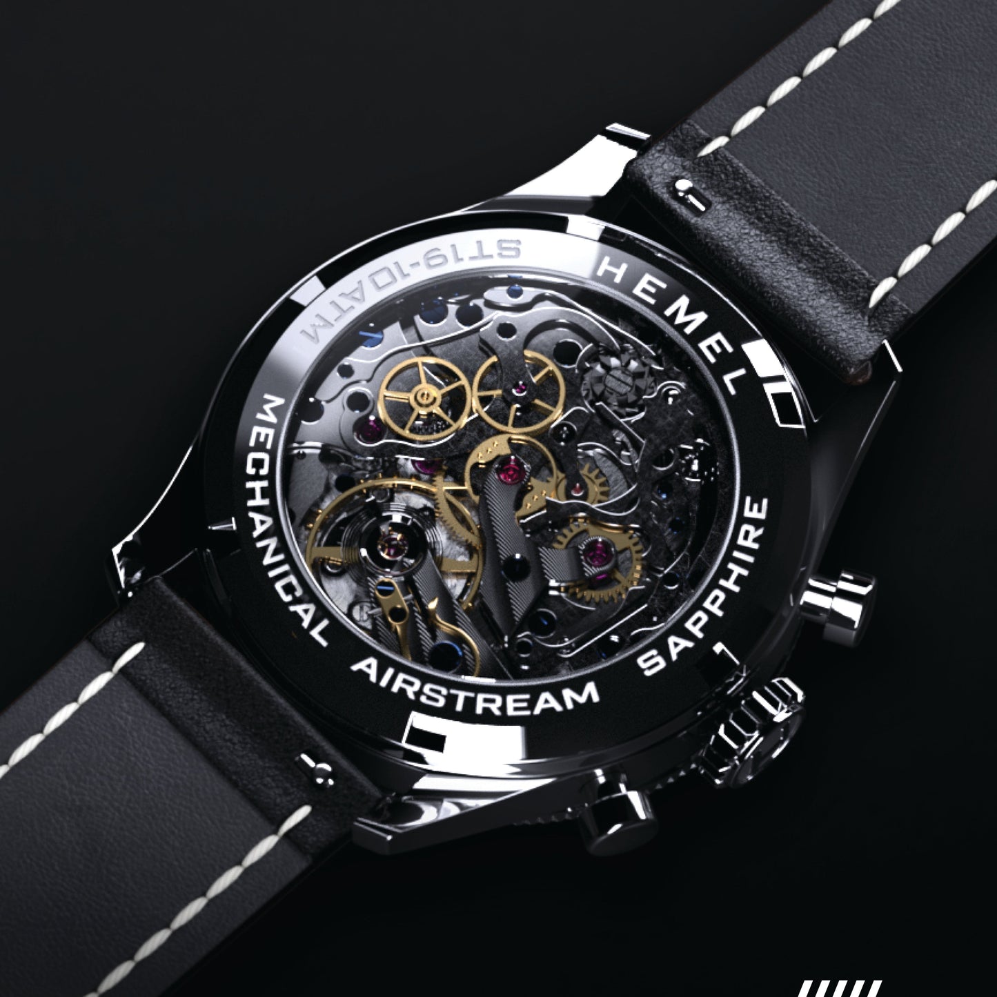Hemel Airstream Chronograph Tachymeter Black Leather Strap