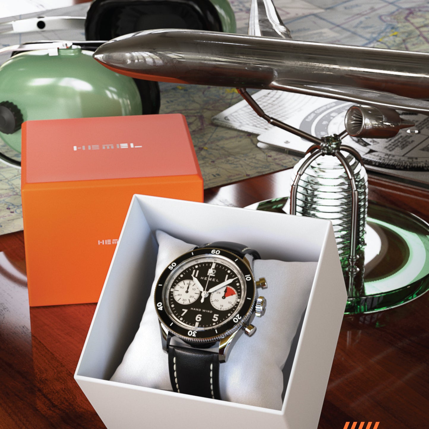 Hemel Airstream Chronograph Tachymeter Black Leather Strap