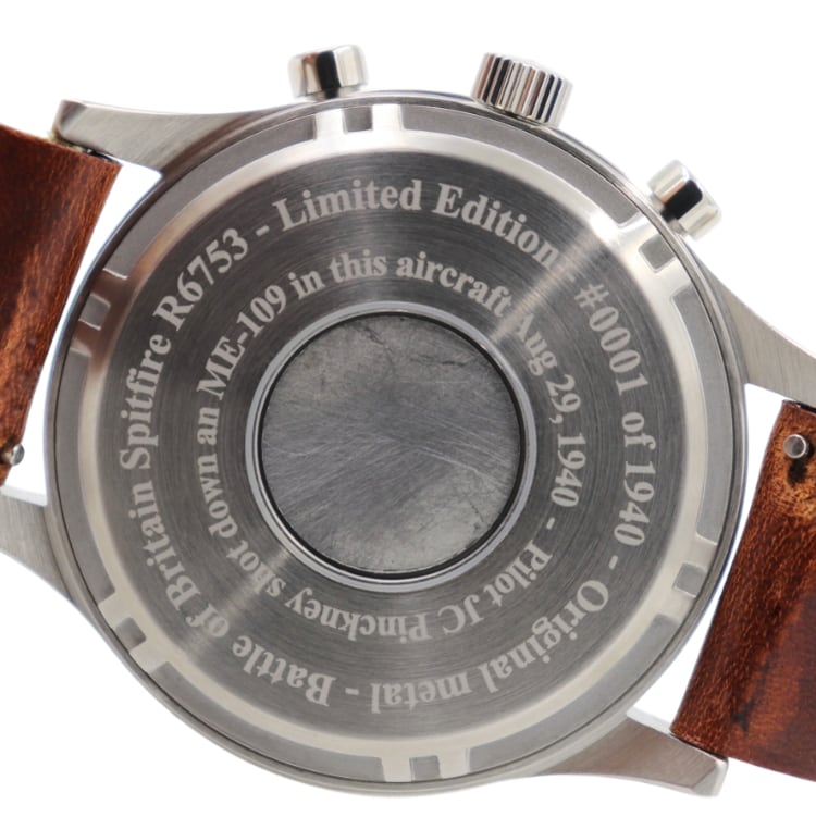 R6753 - Our Spitfire R6753 Tribute - Stainless Steel, Brush Finish, Brown Leather Band by Bristol Aviator Watches