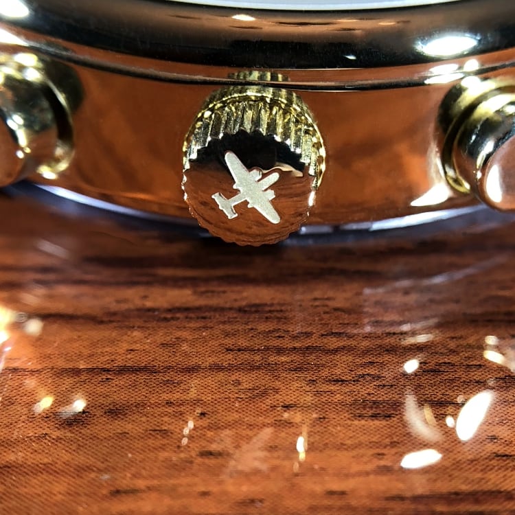 B-25 Mitchell Tribute - Gold Finish, Beige Dial, Brown Leather Band with Stitching by Bristol Aviator Watches