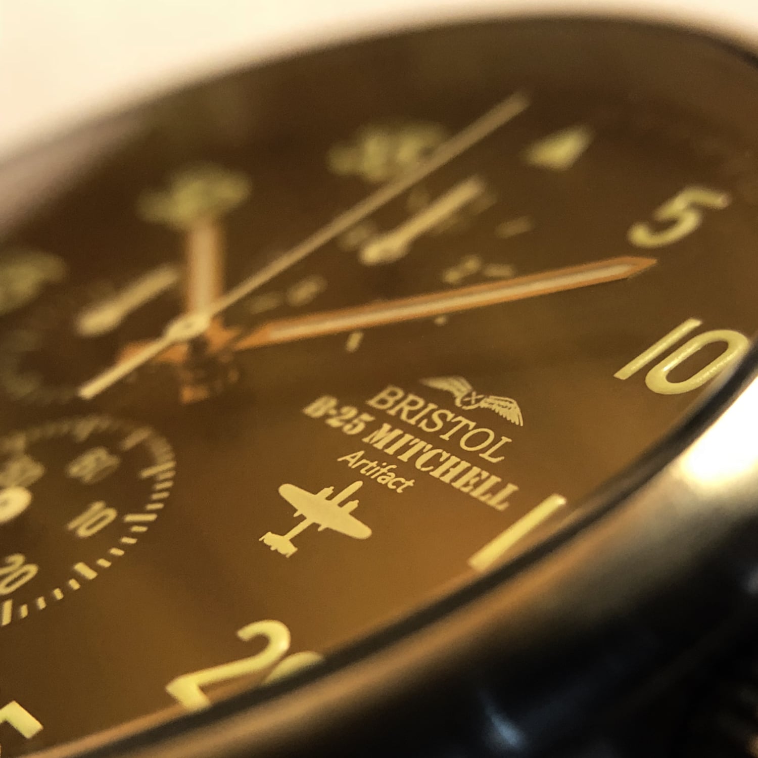 B-25 Mitchell Tribute - Stainless Steel, Brush Finish, Black Dial, Brown Leather Stitched Band by Bristol Aviator Watches