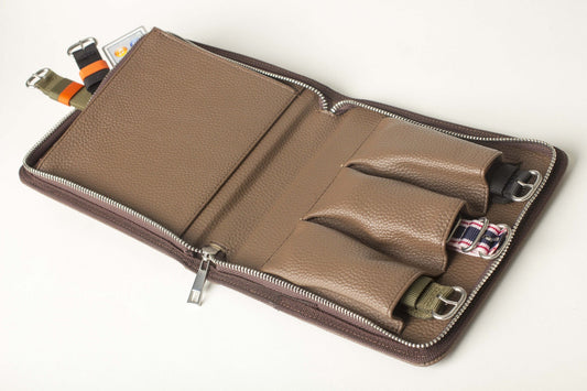 Travel Folio Vegan Leather Cognac Watch Case Holds Three