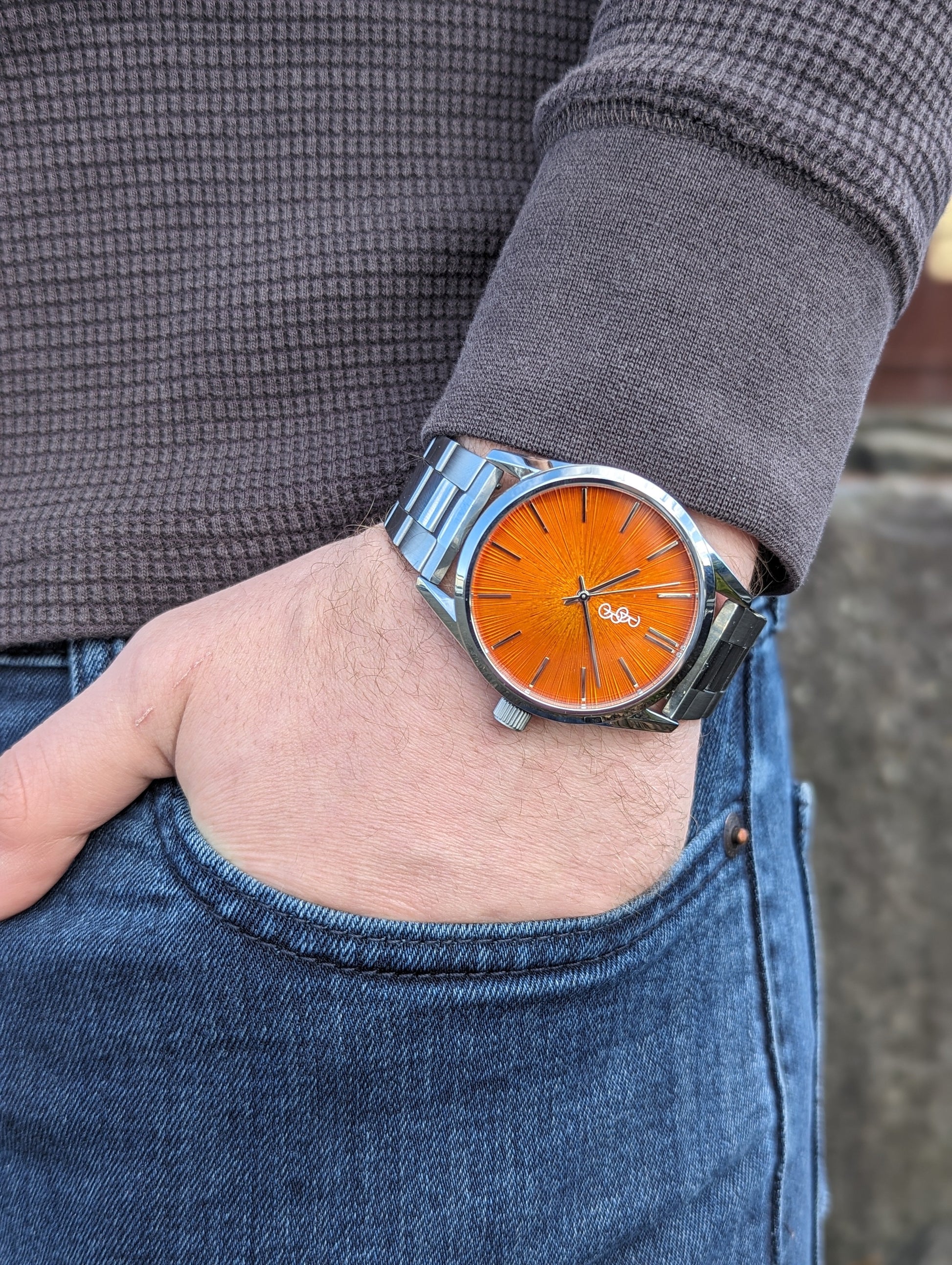 Orange Sunburst Watch by The Beyond Boring Watch Company