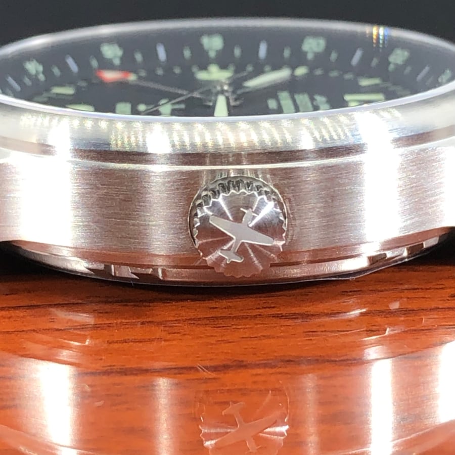 P-51 Mustang Tribute - Stainless Steel, Brush Finish, Brown Leather Band by Bristol Aviator Watches