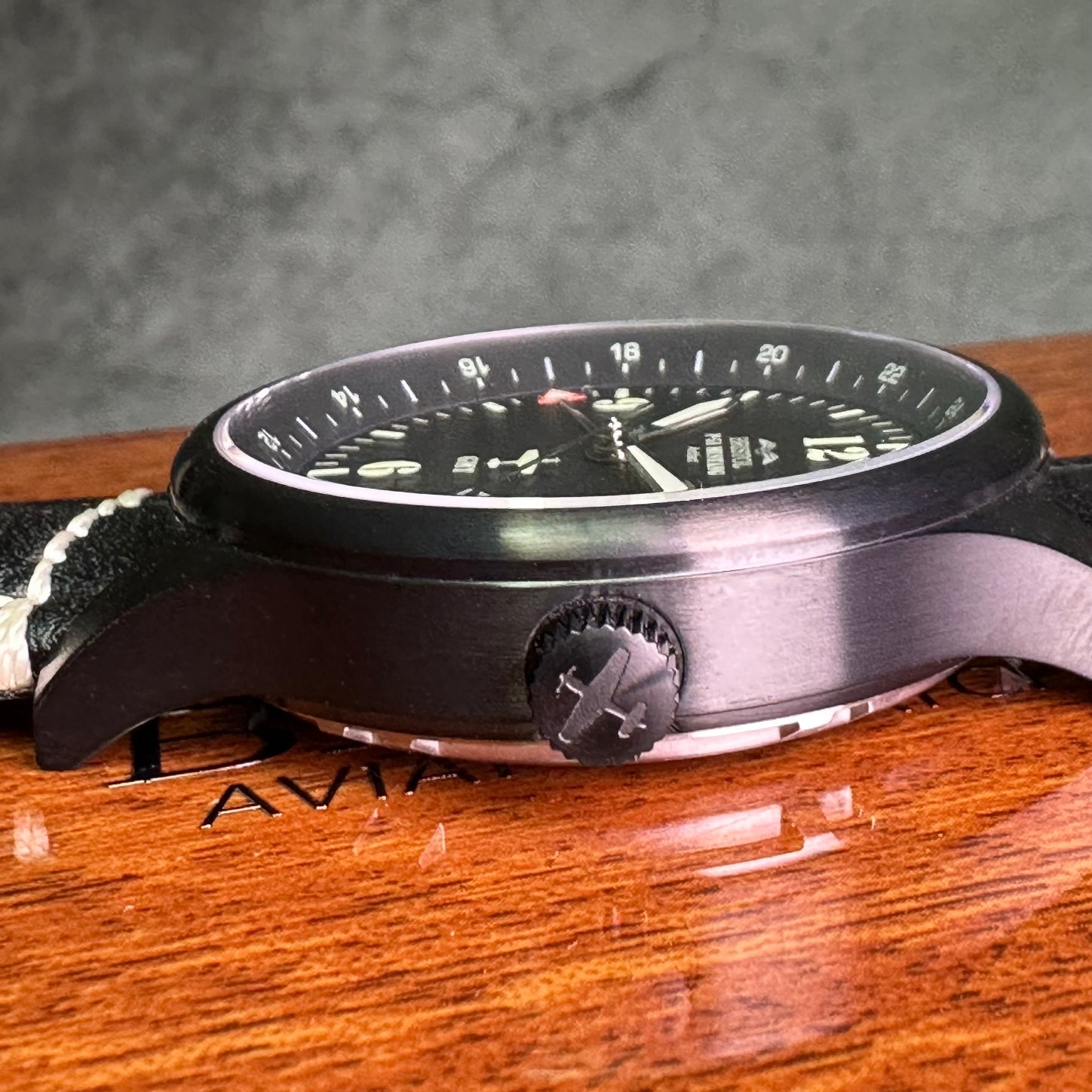 P-51 Mustang Tribute - Stainless Steel, Black Finish, Black Leather Band by Bristol Aviator Watches