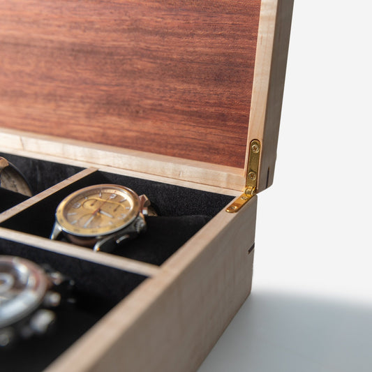 Watch Box Curly Maple Sapele Mahogany 8 Compartments - Veloce - The App For Watch Collectors