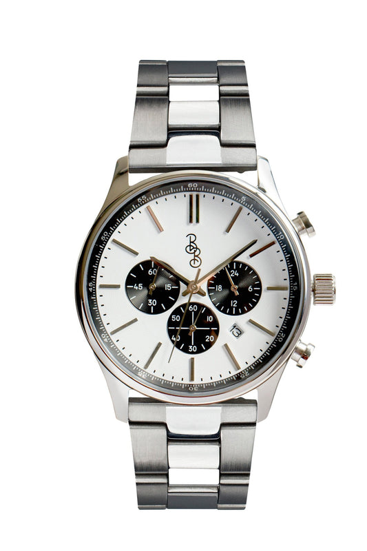 White and Black Chronograph by The Beyond Boring Watch Company