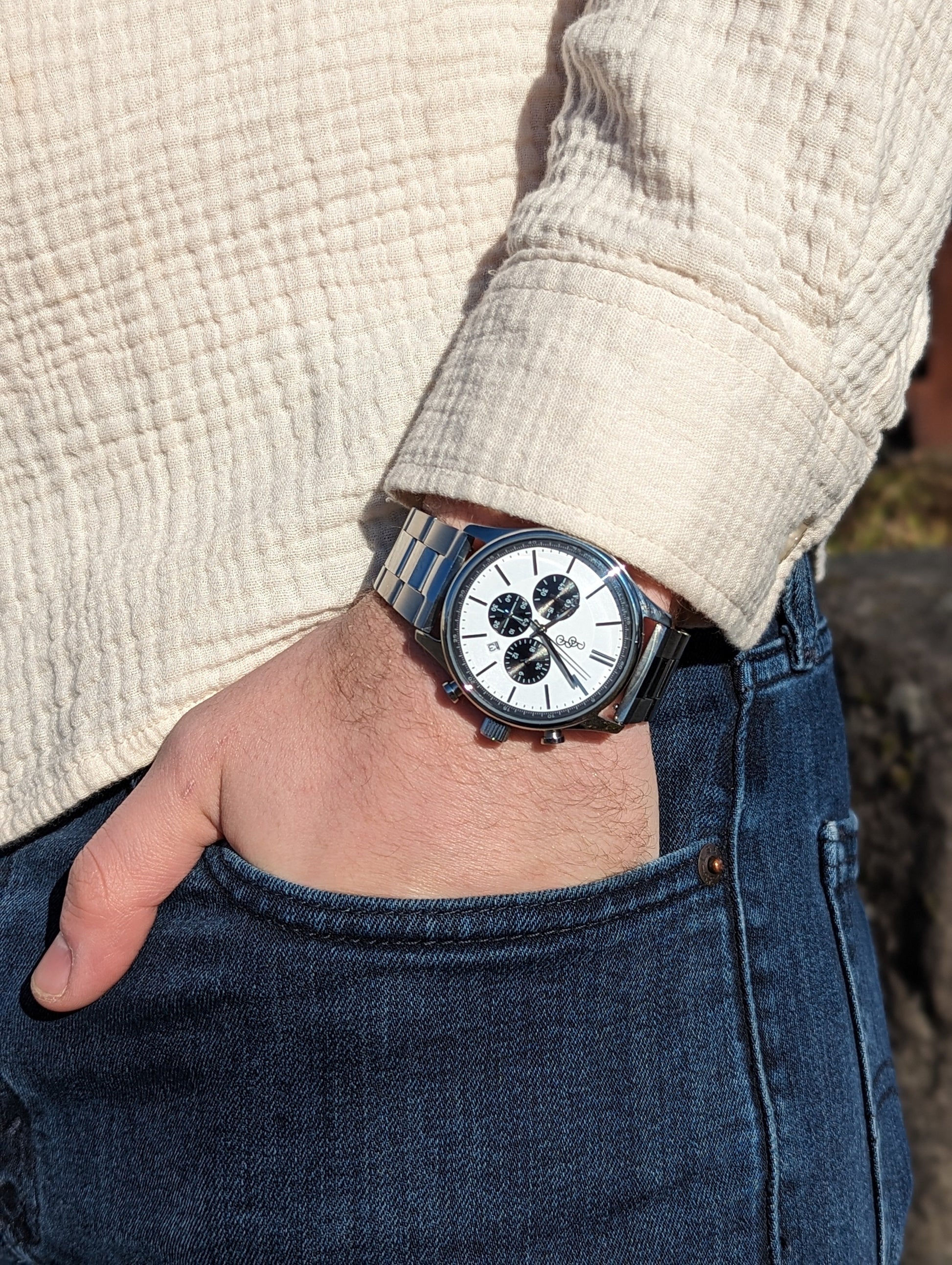 White and Black Chronograph by The Beyond Boring Watch Company