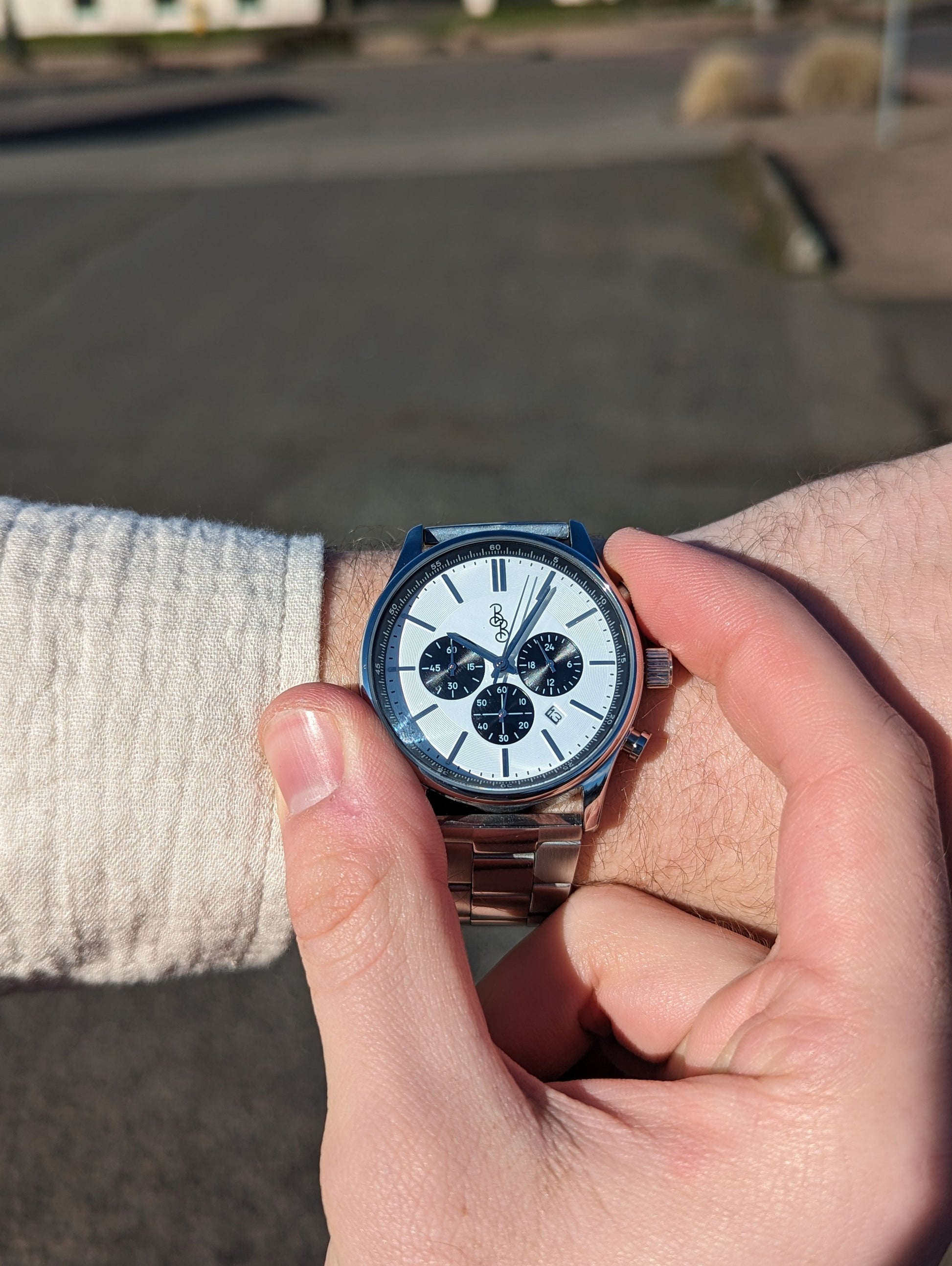 White and Black Chronograph by The Beyond Boring Watch Company