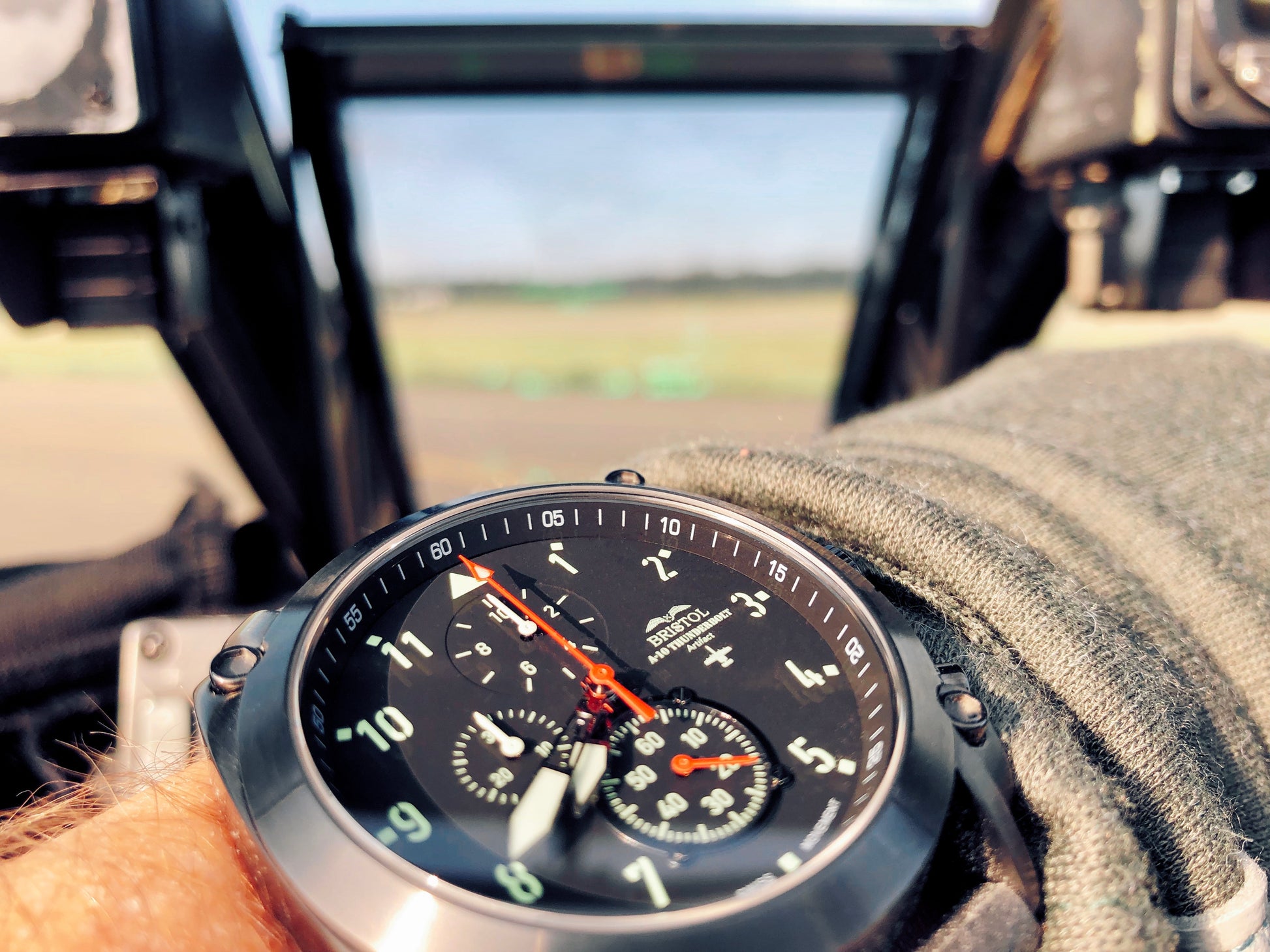 A-10 Thunderbolt Tribute - Gunmetal Finish, Leather Band by Bristol Aviator Watches