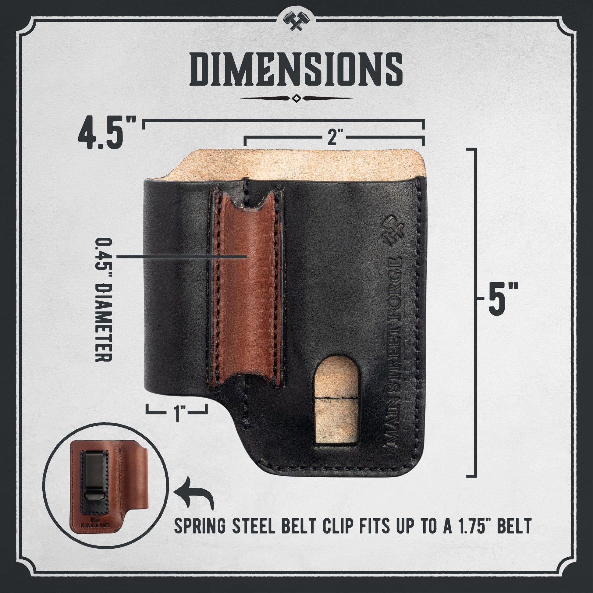 Leather EDC Pouch - Belt clip Multitool, Flashlight & Pen Sheath by Main Street Forge