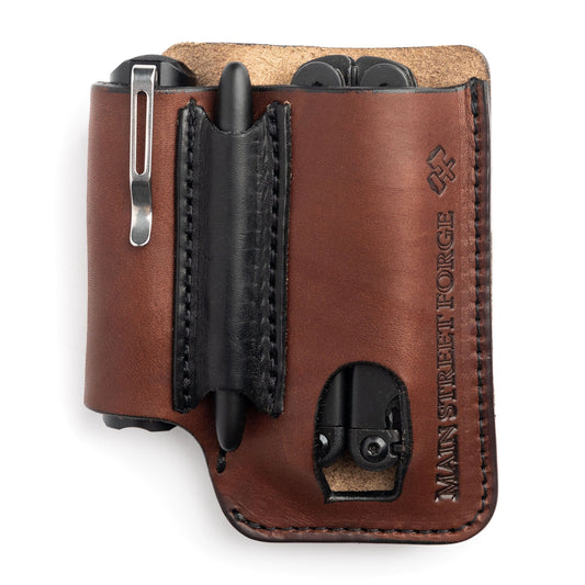 Leather EDC Pouch - Belt clip Multitool, Flashlight & Pen Sheath by Main Street Forge