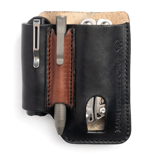Leather EDC Pouch - Belt clip Multitool, Flashlight & Pen Sheath by Main Street Forge