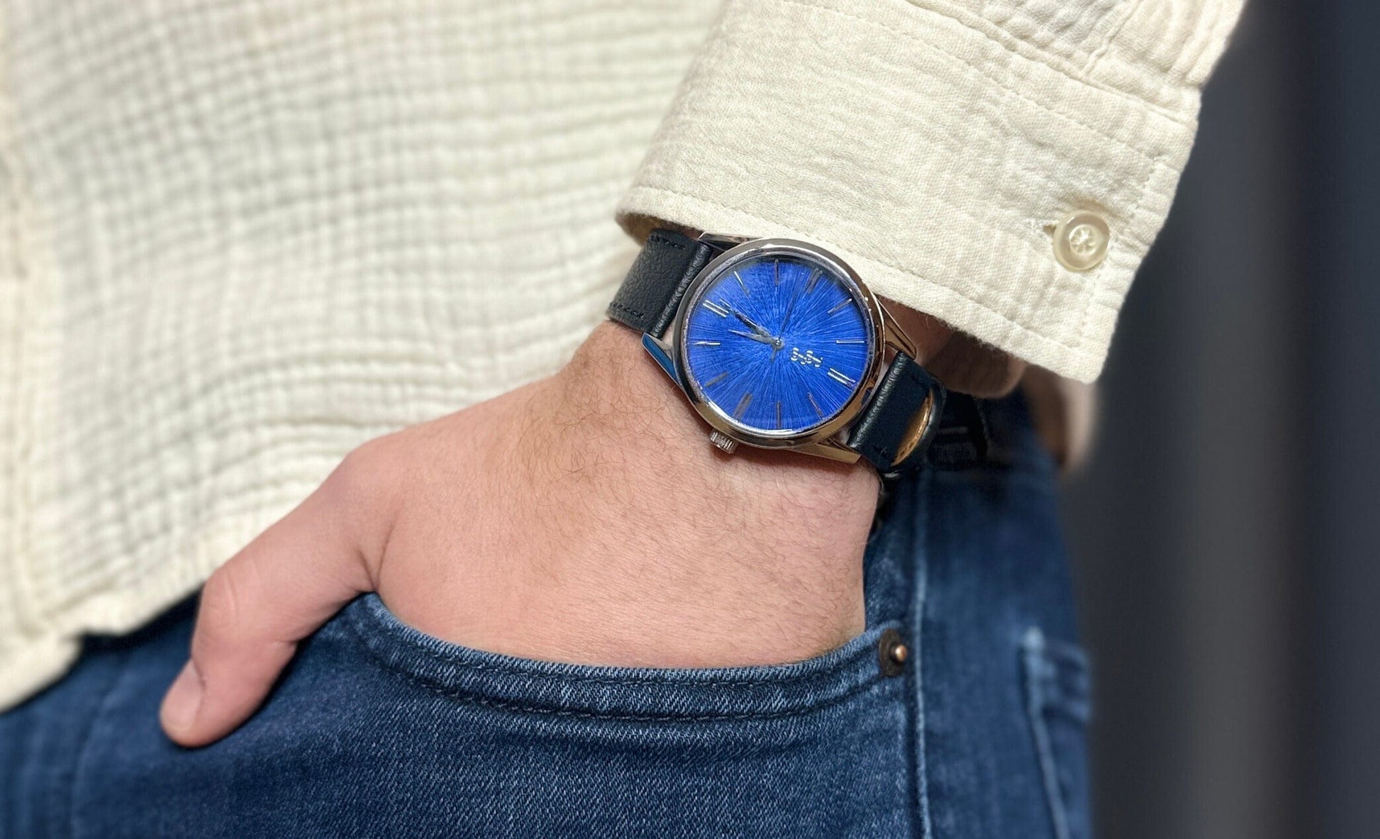 Blue Sunburst Watch by The Beyond Boring Watch Company