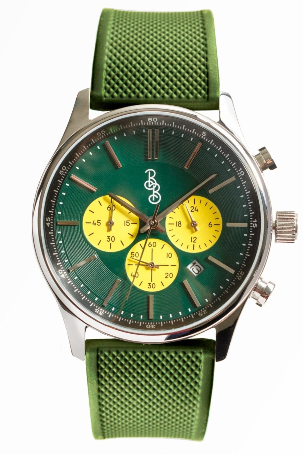 Green and Yellow Chronograph. The Beyond Boring Watch Co.