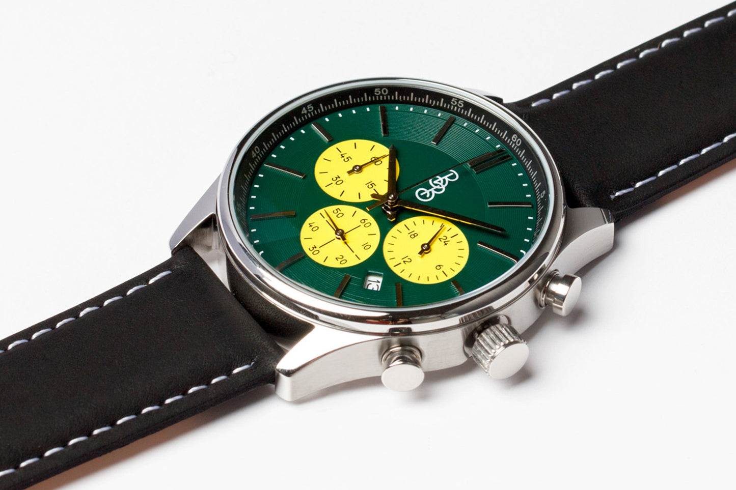 Green and Yellow Chronograph. The Beyond Boring Watch Co.