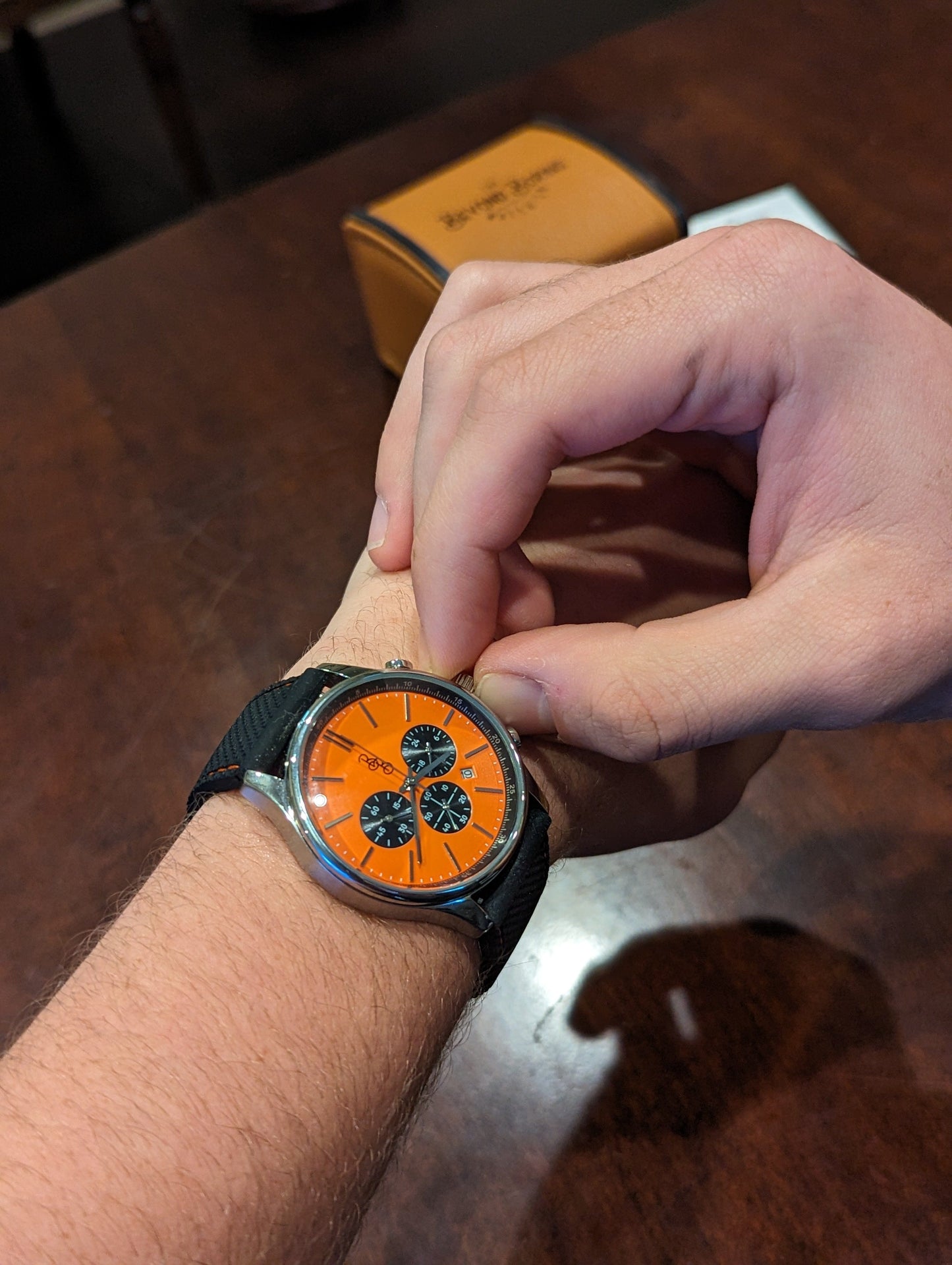 Orange and Black Chronograph. The Beyond Boring Watch Co.