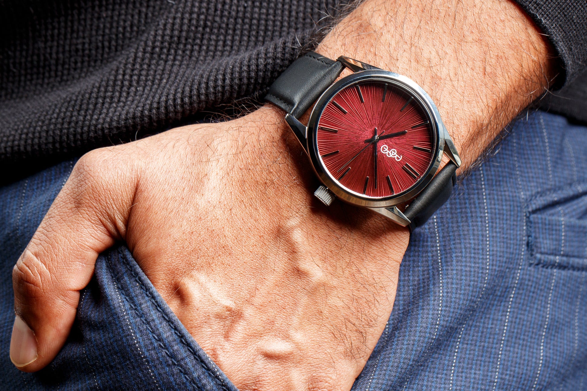 Burgundy Sunburst Watch by The Beyond Boring Watch Company
