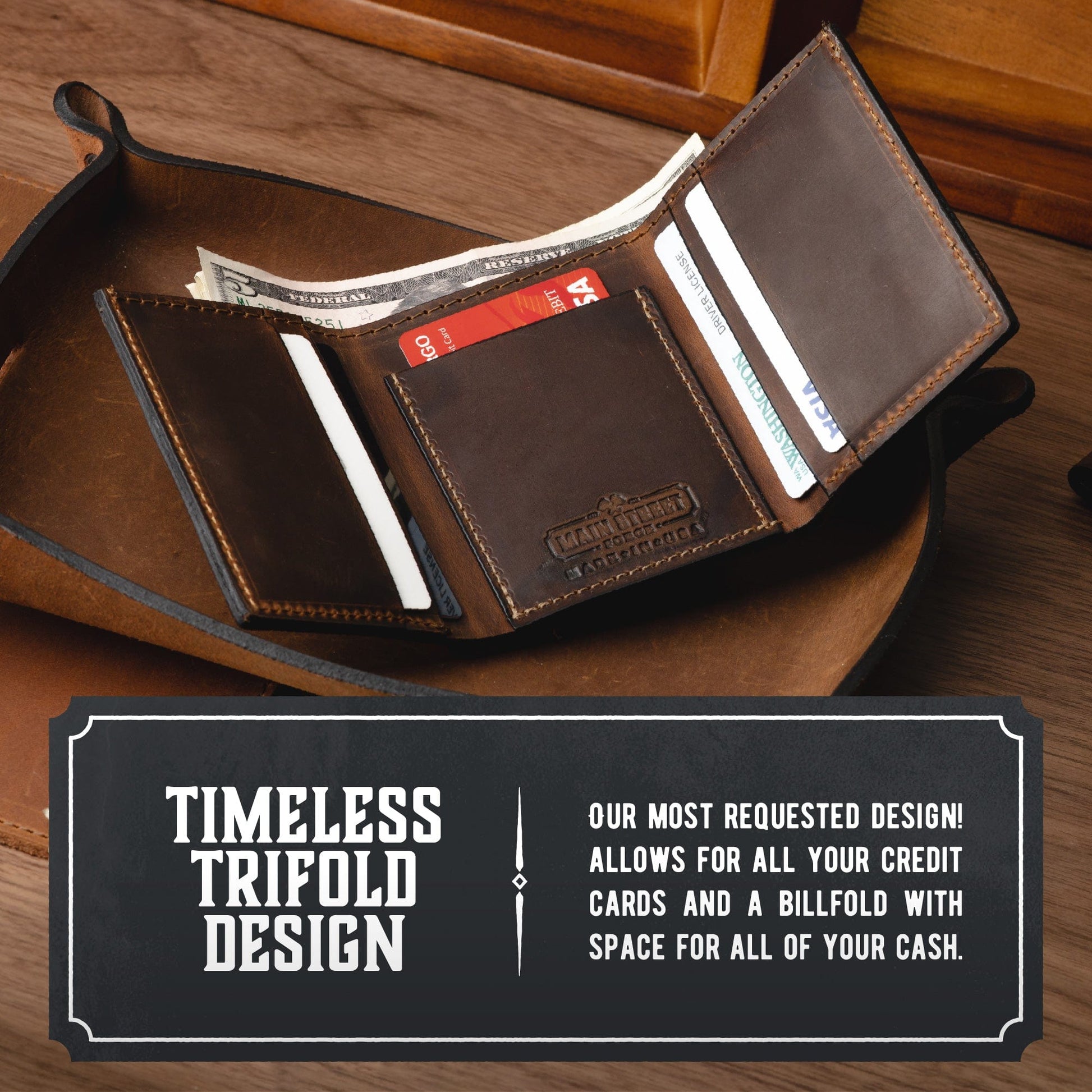 Trifold Leather Wallet by Main Street Forge