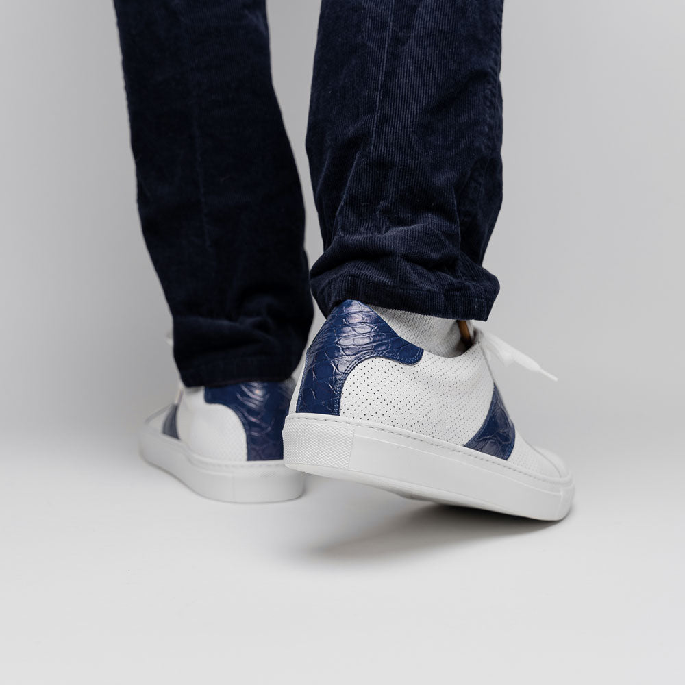 Olympias Navy Italian Calfskin Crocodile Stripe Shoes